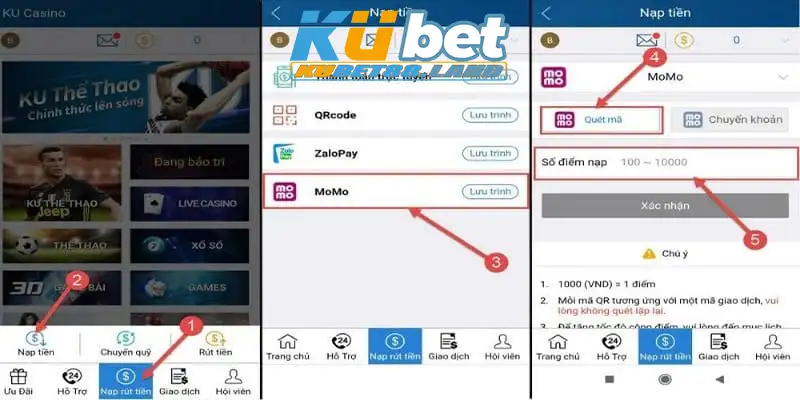 Các bước nạp tiền kubet đều được tối ưu mang lại sự dễ dàng